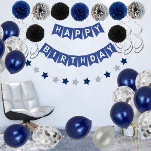 Boy Birthday Party Decorations Blue Banner Star Spiral POM POM Balloons