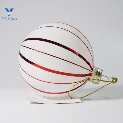 Customized White Borosilicate Glass Balls with Red Stripe for Decoration