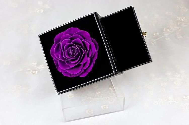 Factory Wholesale Valentine′s Day Gift Real Preserved Rose Flower Single Large Rose in Drawer Gift Box for Decoration