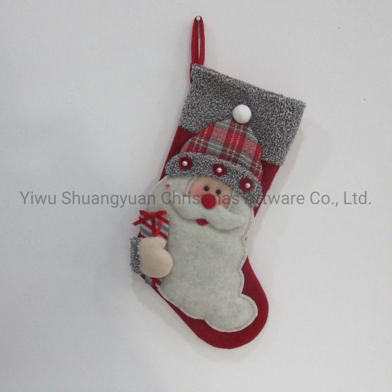 Christmas Stocking with Santa Deer for Holiday Wedding Party Decoration Hook Ornament Craft Gifts