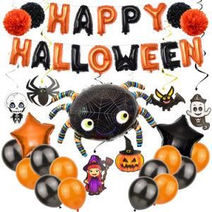 Happy Halloween Letter Balloons Banner Spiral Spider Festival Props
