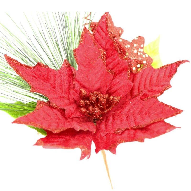 Artificial Flowers Floral Christmas Decorative Pick Poinsettia Flower Pick