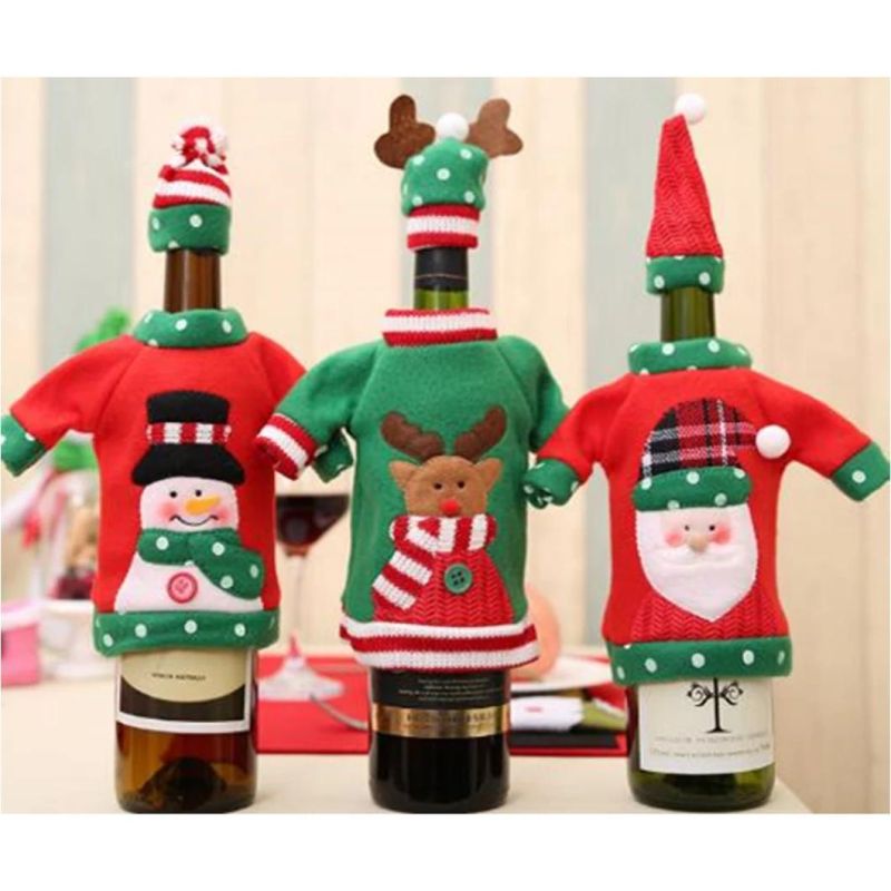 Cute Christmas Sweater Wine Bottle Cover, Handmade Wine Bottle Sweater for Christmas Decorations Cute Christmas Sweater Party Decorations