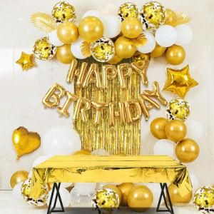 Gold Happy Birthday Balloons Banner Tablecloth Party Decorations