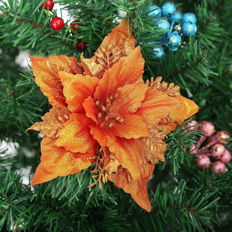 Christmas Glitter Poinsettia Artificial Wedding Flowers Christmas Flowers Decoration Ornaments