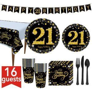 21th Birthday Party Tablewares Black Gold Party Disposable Tableware Decoration