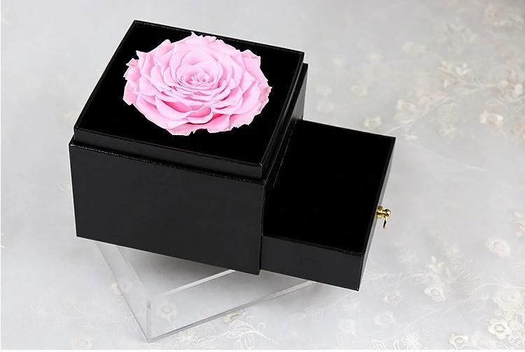 Factory Wholesale Valentine′s Day Gift Real Preserved Rose Flower Single Large Rose in Drawer Gift Box for Decoration