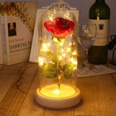 Red Silk Rose and LED Light That Lasts Forever