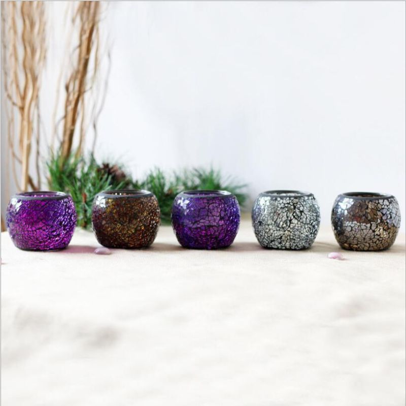 Luxury Mosaic Style Cracked Glass Candle Holder for Table Centerpieces Decorative