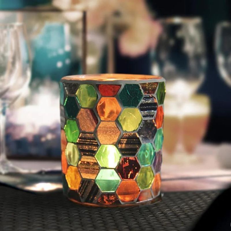 Vss Hand Made Christmas Present Mosaic Votive Glass Candle Container