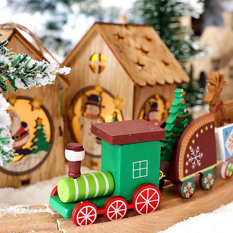 Mini Kids Kindergarten Toys Santa Wooden Decorations Christmas Train