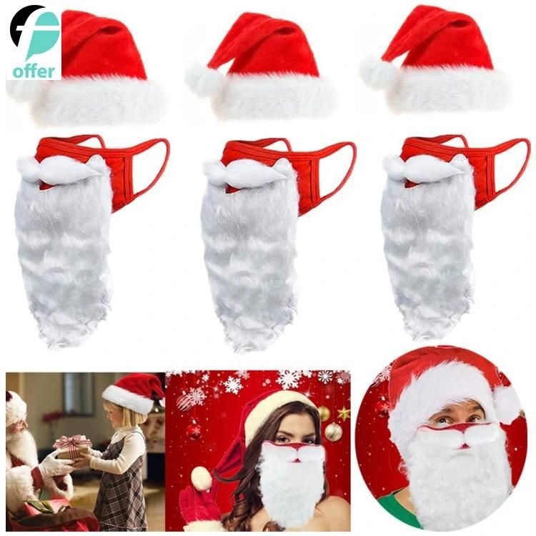 Face Mask & Hat Funny Bearded Holiday Santa Costume for Adults for Christmas