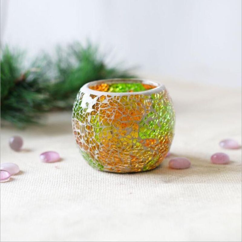 Luxury Mosaic Style Cracked Glass Candle Holder for Table Centerpieces Decorative