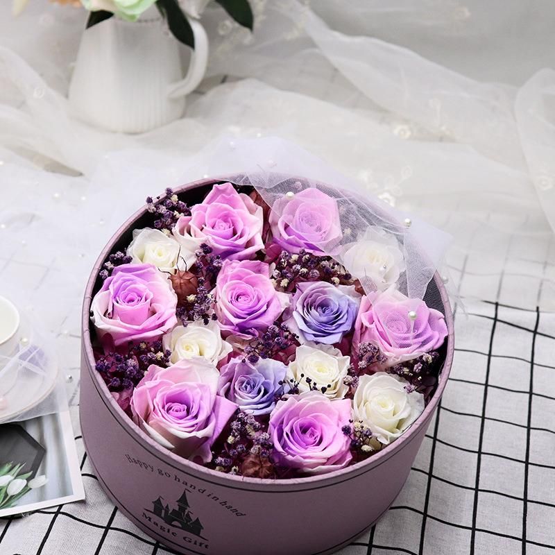 2018 New Design Romantic Valentines′ Day Gift Preserved Roses Flower in Round Gift Box for Wife or Girlfriend