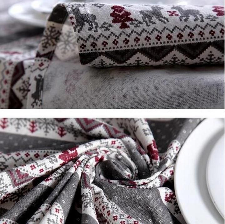 Polyester Cotton Imitation Hemp Deer Snow Christmas Printed Tablecloth