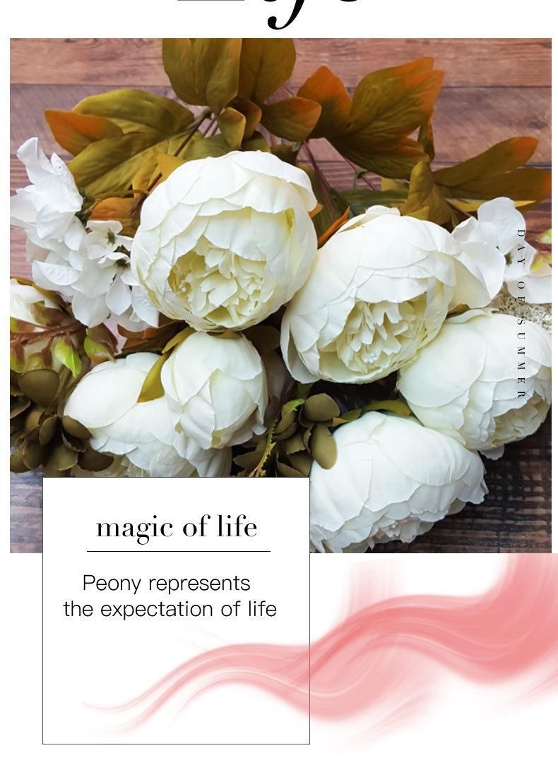 13 Heads Artificial Peony Silk Flowers Bouquet Glorious Moral for Home Office Parties and Wedding