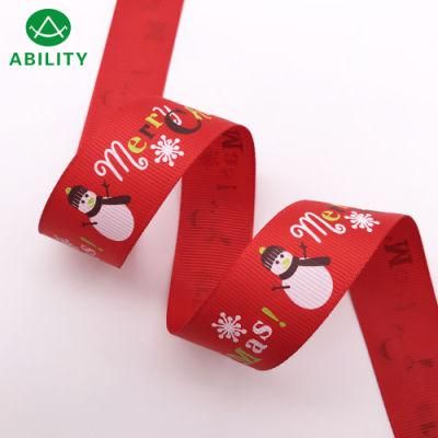 Hot Selling Polyester Snowman Printed Chiristmas Grosgrain Ribbon