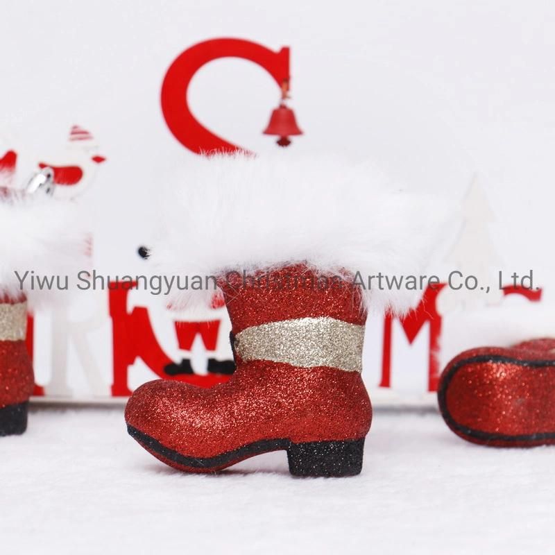 New Design Christmas Santa Shoes Boots for Holiday Wedding Party Decoration Supplies Hook Ornament Craft Gifts