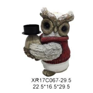 Polyresin Craft Christmas Craft Owl Statue Candle Holder Christmas Gift