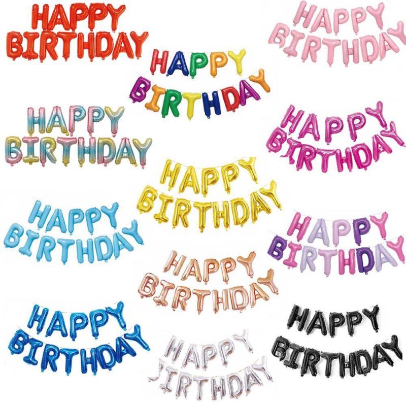 16 Inch "Happy Birthday" Letters Foil Helium Alphabet Party Balloons Banner Set