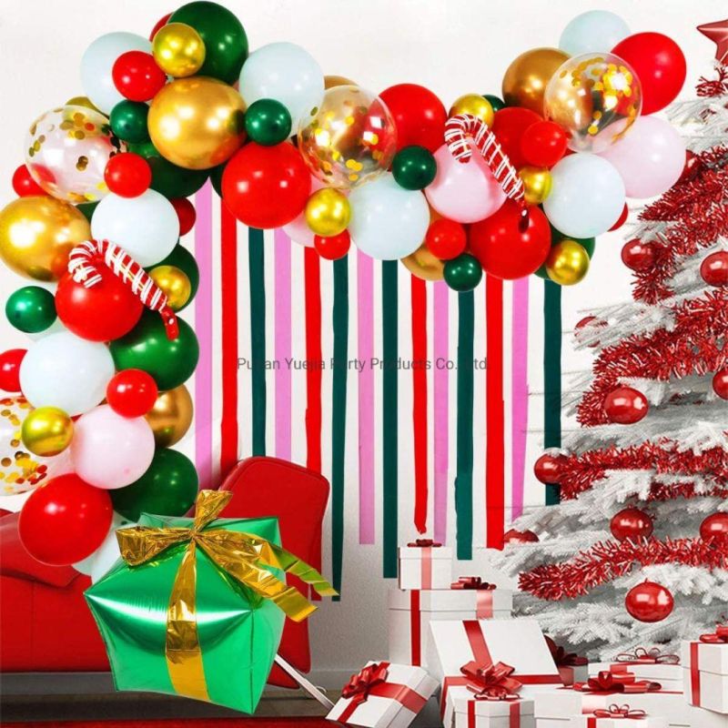 Merry Christmas Candy Cane Present Foil Latex Confetti Balloon Chain Arch Garland Crepe Paper Backdrop Decoration Set Party Supplies
