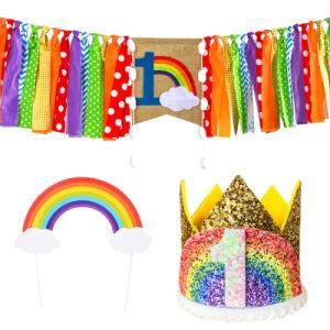 Baby Crown Cake Topper Rainbow Color Birthday Theme Party Decorations