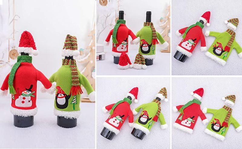 3PC Chirstmas Gnome Wine Bottle Covers Wine Bottle Sweater Dress for Christmas Holiday Party Table Decorations