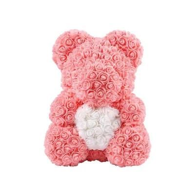 Wholesale Valentines Day Christmas White Red Teddy Bear Roses Gift Flower 25cm 40cm 70cm PE Foam Rose Teddy Bear with Gift Box
