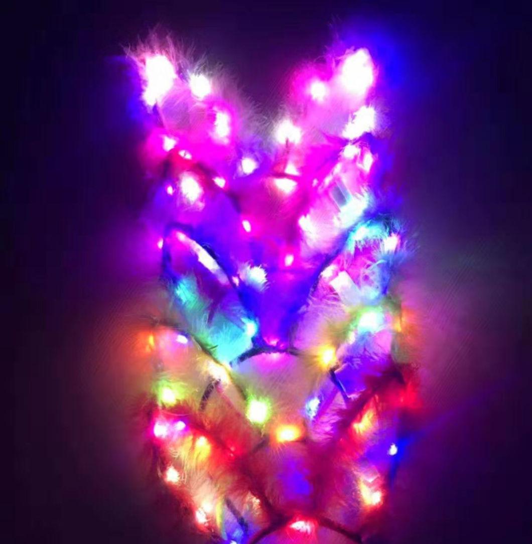 Lovely Faux Feather Rabbit Ear LED Headband Party Hair Hoop