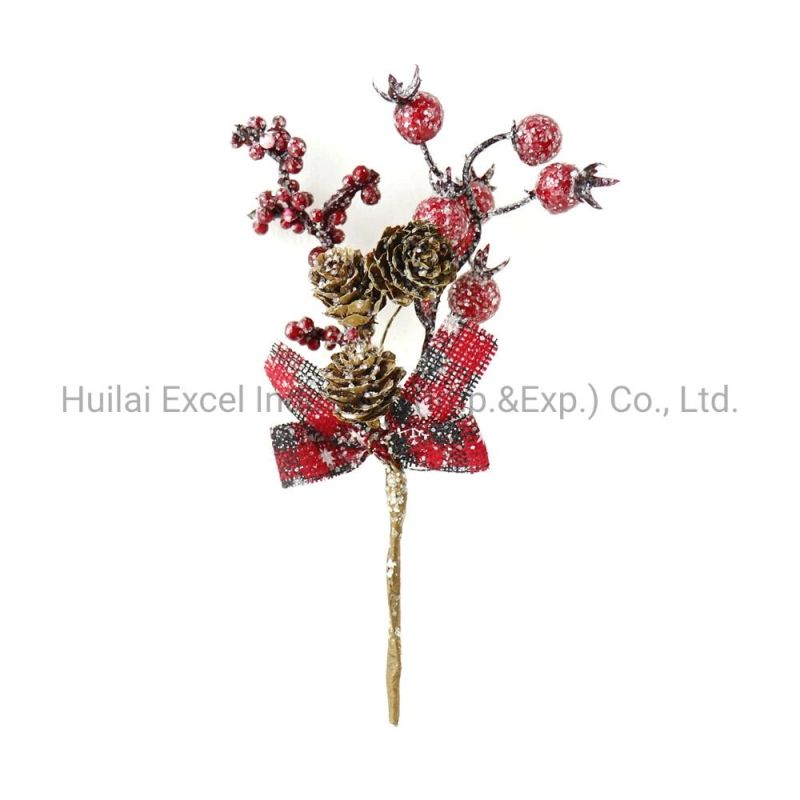 Mini Christmas Berry Pick Decoration Natural Pinecone Floral Branch Pick