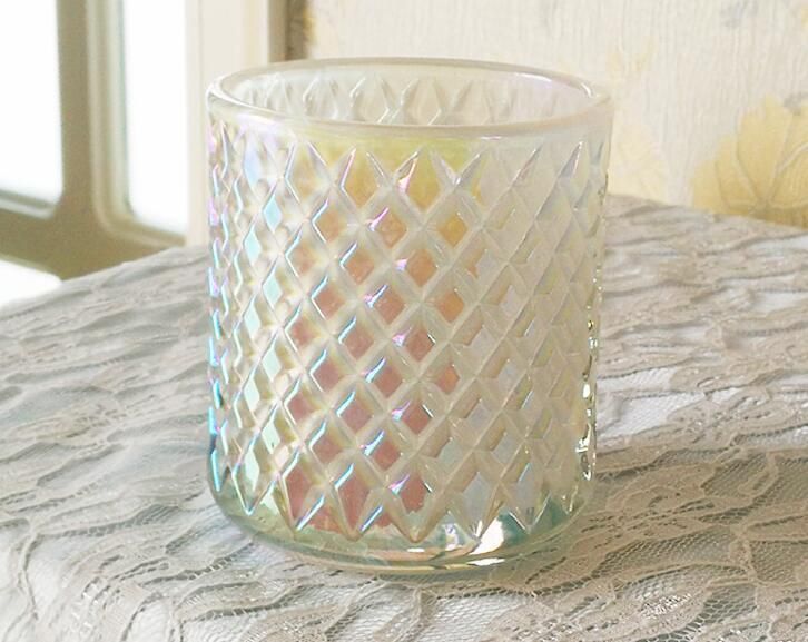 High Class Vintage Cut Colorful Glass Pillar Candle Holders Cups
