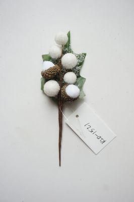 20cm Red Christmas Pick with Pine Cone and White Berries for Christmas Decoration