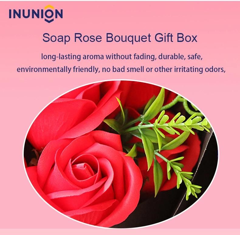 High Quality Artificial Rose Soap Flower Bouquet with Nice Box for Home Wedding Decor Gifts