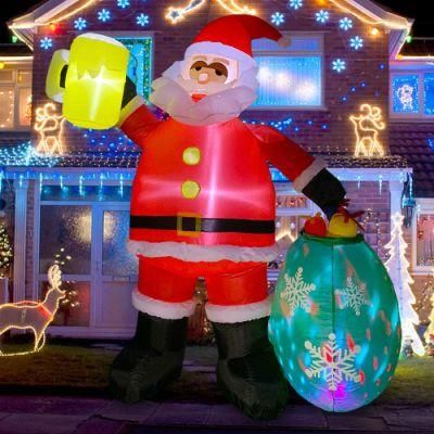 7FT Inflatable Christmas Santa with Gift Bag Disco Lighted and Beer Cheer Holiday