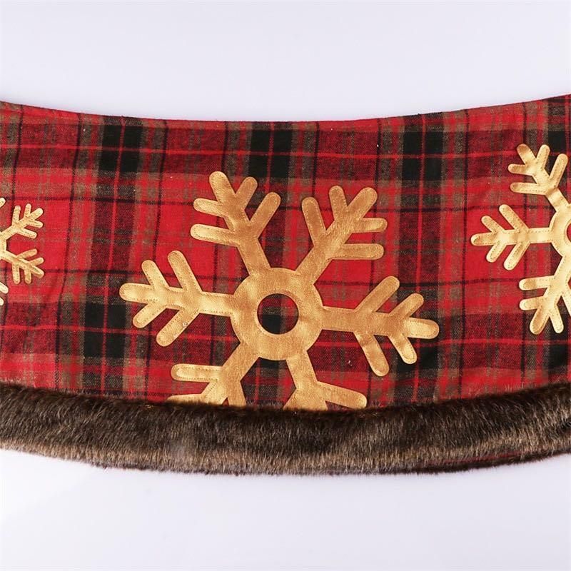 Christmas Decorations Non Woven Plaid Gold Snowflake Christmas Tree Skirt Christmas Tree Bottom Apron