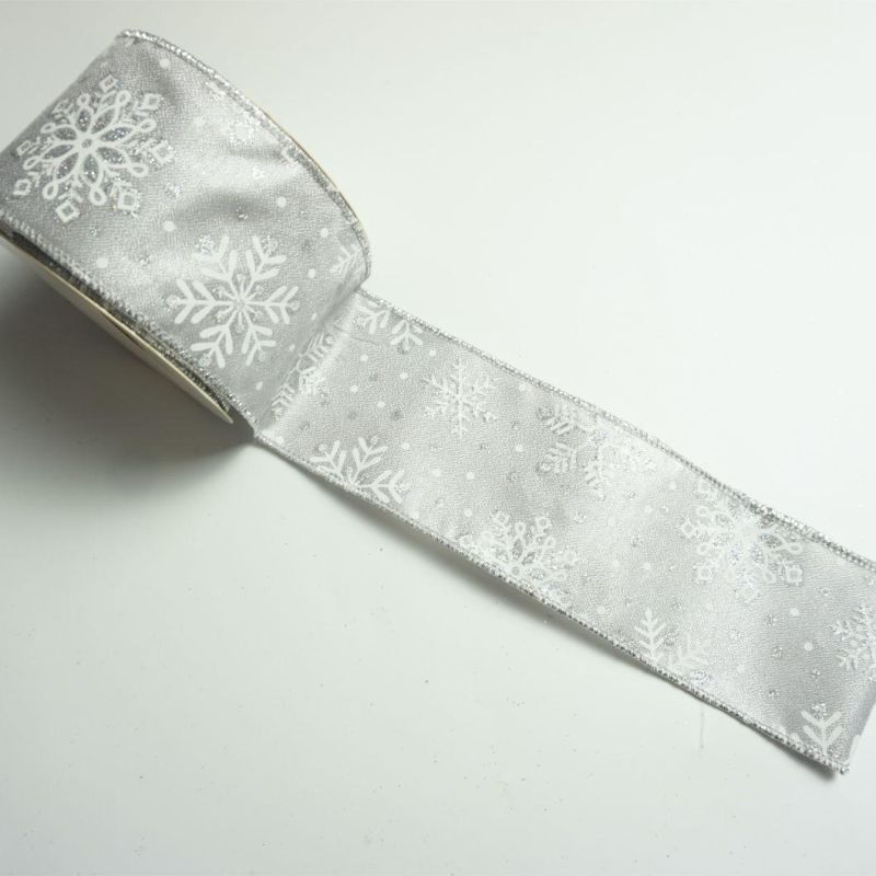 Decorative Christmas Plastic Ribbon Narrow Ribbon for Gift Tree Decoration Printed Snow 63 mm