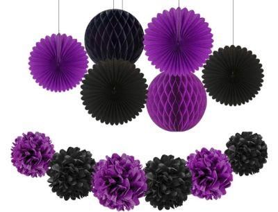 Halloween Paper Fans Flowers POM POM Lantern Honeycomb Ball for Halloween Birthday