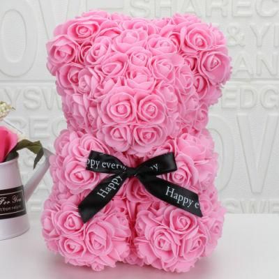 Wholesale Valentine&prime;s Day Girlfriend Gift Handmade Preserved 25cm 40cm Flower Bear Teddy Rose Bear
