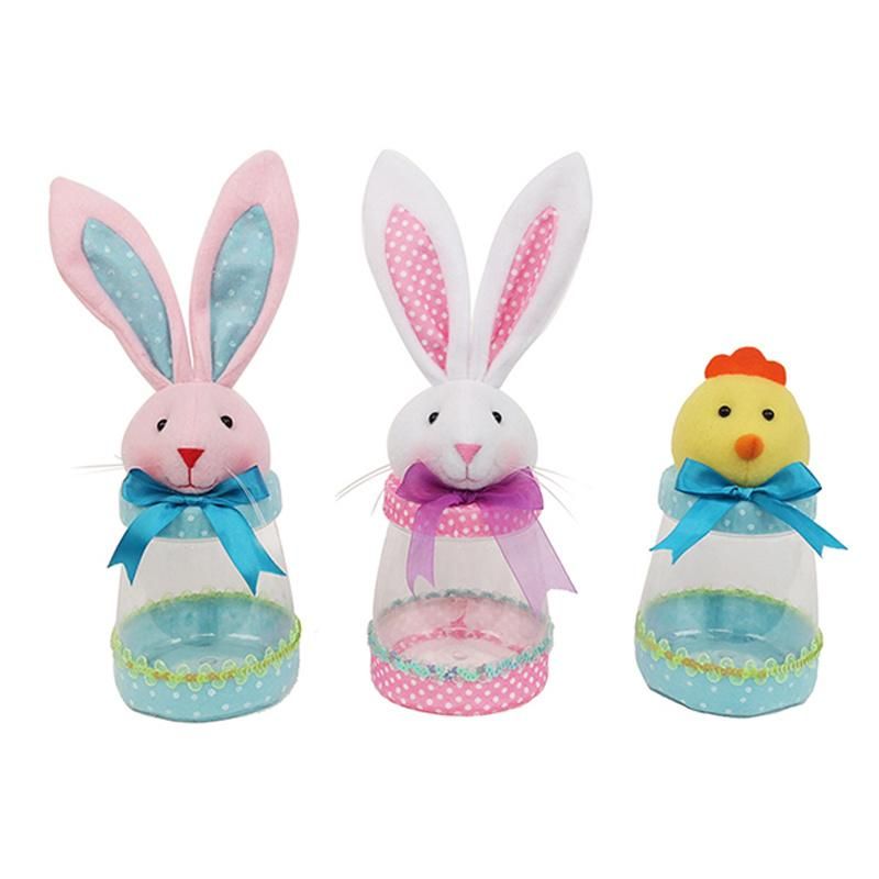 OEM/ODM Wholesale Easter Candy Jar Fleece Fabric Promotional Gift & Candy Storage Promotion Present Rabbit Banny Easter Candy Jar