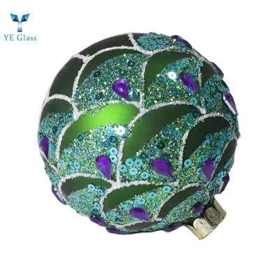 Customized Green Round Blue Sequins Arc Grain Glass Decoration Balls