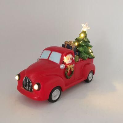 Polyresin Santa Claus Driving Trunk Lighted Santa in Truck Christmas Decoration