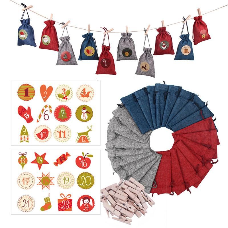 Amazon 24 PCS Advent Calendar Countdown Christmas Decorations Sets Hanging Cotton Drawstring Gift Bag