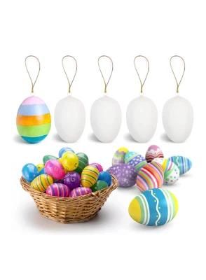 4PCS Easter Day DIY Paintable Hanging Blank Plastic Eggs with Ribbons