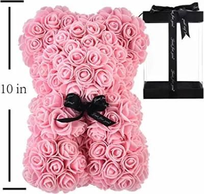 Wholesale 25cm Rose Teddy Bear Best Valentines Day Gift for Girlfriend Rose Bear Artificial Flower Bear of Roses