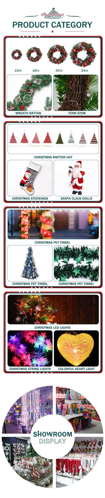 New Design Pet Material Tinsel Garland with Ornaments Decorate