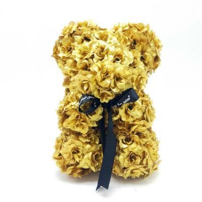 High Quality Artificial PE 25cm Colorful Red Rose Bear Teddy Bear Rose with Ribbon Valentine Day Gifts