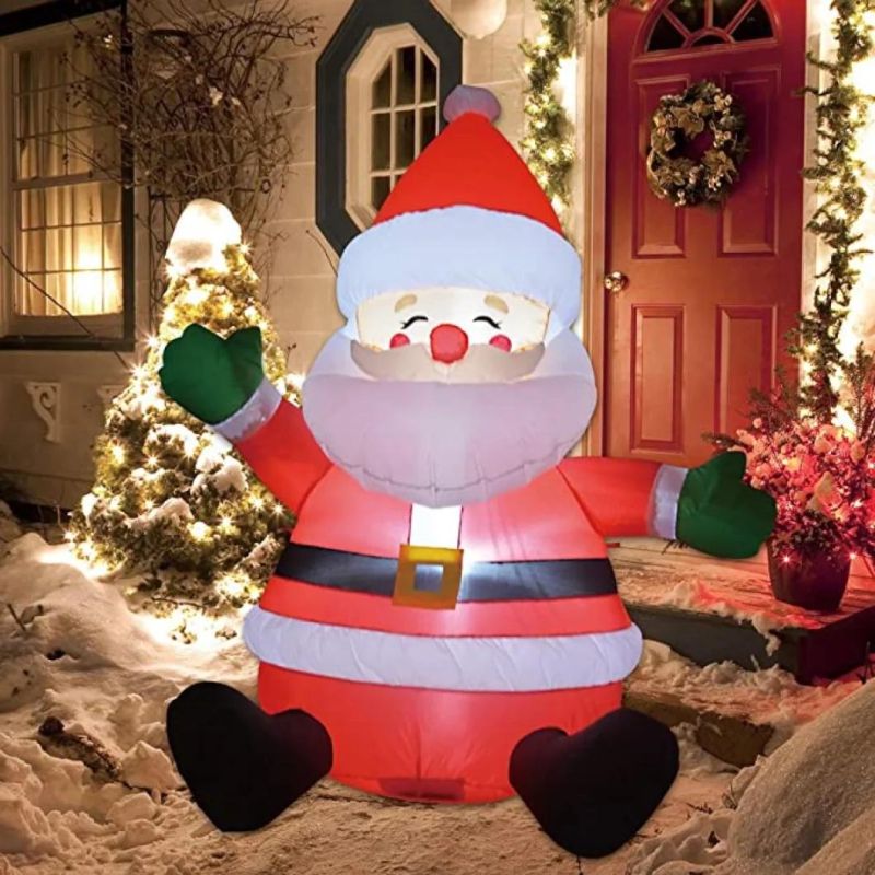 Christmas Inflatable Outdoor Sitting Santa Claus Happy Face, Blow up Yard Decoration Clearance with LED Lights