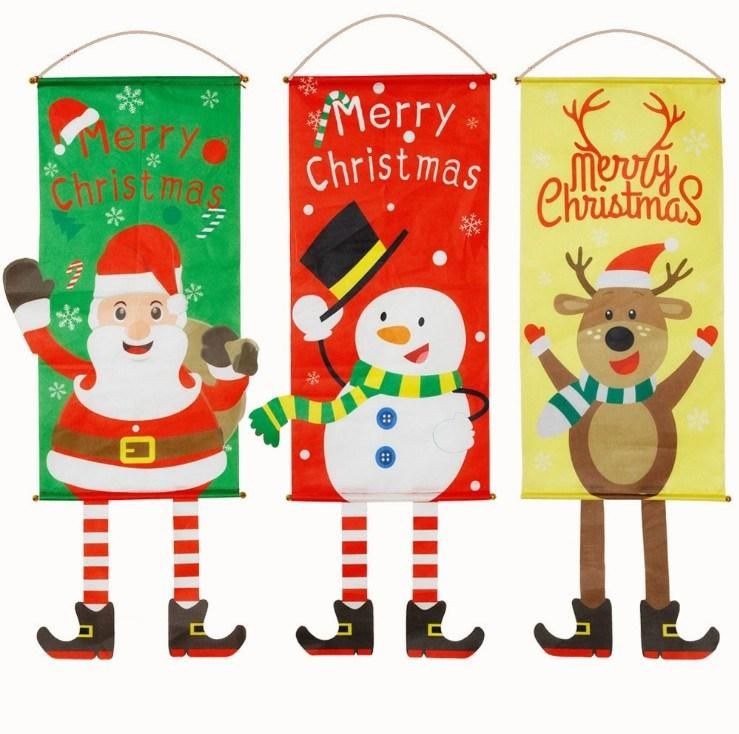 Christmas Decorations Banners Santa Deer Background Hanging Flag Banner