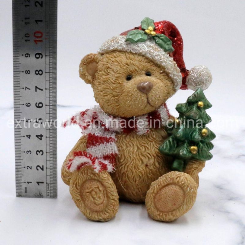 Christmas Home Decor Brown Bear with Tress Resin Decoration