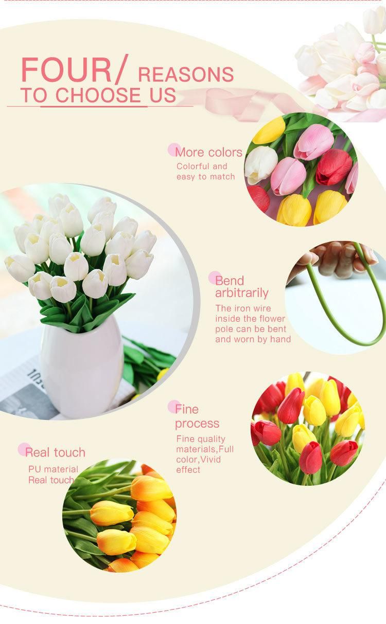 Artificial PU Real Touch Tulips Flower Arrangement Bouquet for Home Office Wedding Decoration (Pink)